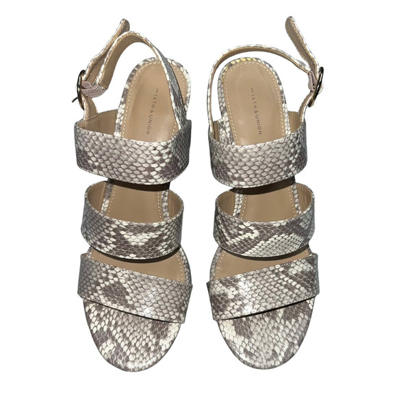 14th and Union Size 9 Reptile Snakeskin Embossed Preppy Minimal Wood Wedge Heels - Picture 3 of 7